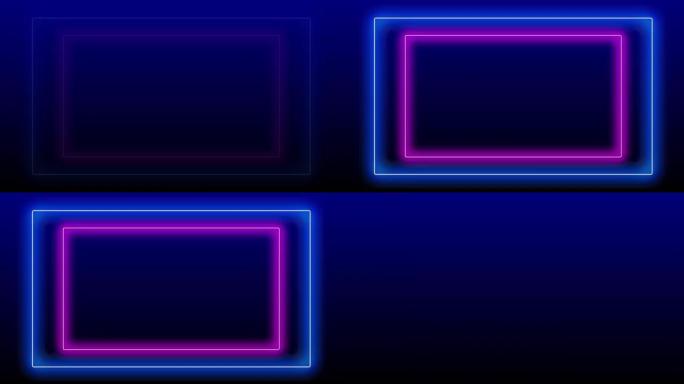 带有复制空间的方形矩形霓虹灯框架闪烁运动的循环。未来3D循环蓝色粉色激光框架舞台无缝循环背景