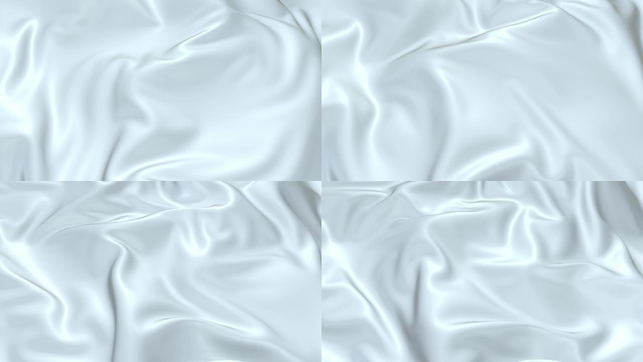 白色丝滑织物在慢动作的空气中形成美丽的褶皱。波浪表面的4k 3D动画在流体表面形成波纹，在组织中形成