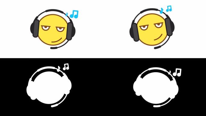 表情耳机听音乐选项1。动画表情符号。阿尔法通道