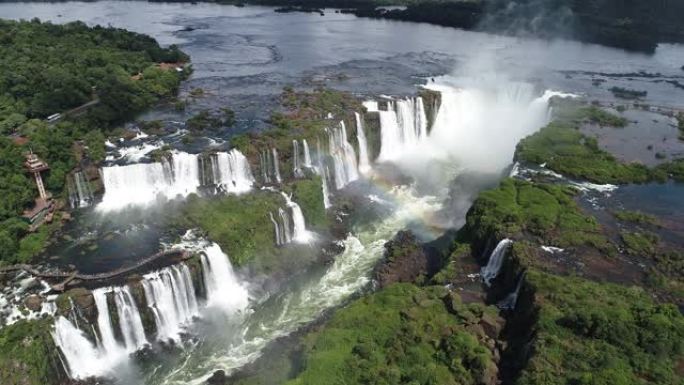 鸟瞰图的瀑布Iguaçu, Foz do Iguaçu，巴西和阿根廷的米塞内斯旅游点。伟大的景观。被