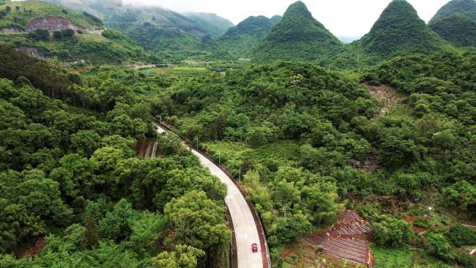 桂林山路航拍喀斯特地形阳朔