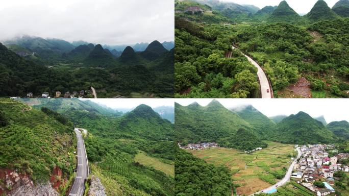 桂林山路航拍喀斯特地形阳朔