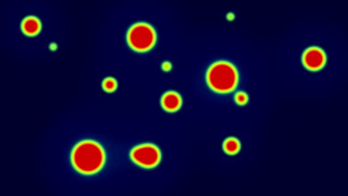 红色细菌的动画在蓝色背景上随着绿光移动
