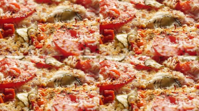 丁克尔或脱壳小麦无麸质素食美味披萨表面4K缓慢倾斜
