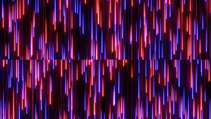 坠落发光红蓝霓虹灯条纹级联雨线粒子-4k无缝循环运动背景动画