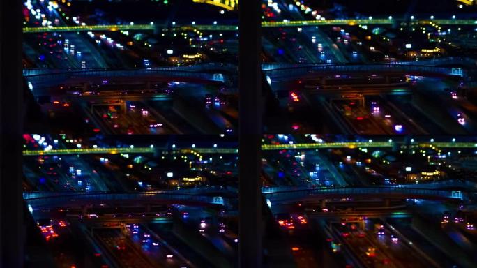 东京城市城市的微型高速公路夜间时光倒流