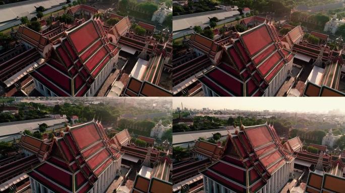 曼谷寺庙无人机的鸟瞰图