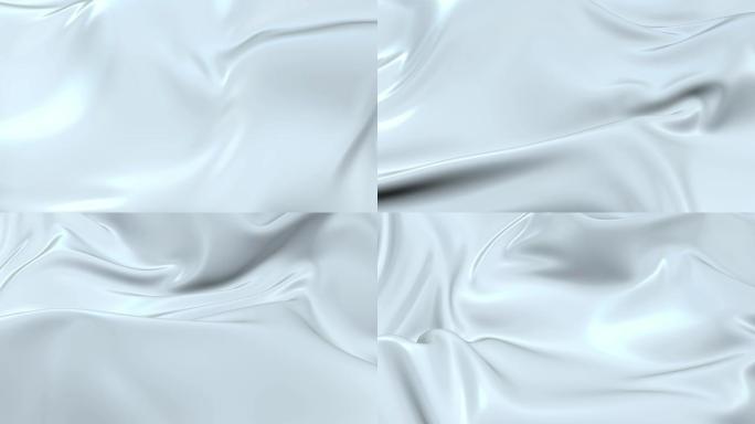 白色丝滑织物在慢动作的空气中形成美丽的褶皱。波浪表面的4k 3D动画在流体表面形成波纹，在组织中形成
