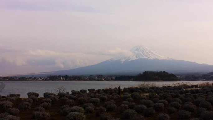 日本富士山景观雪山山顶湖边