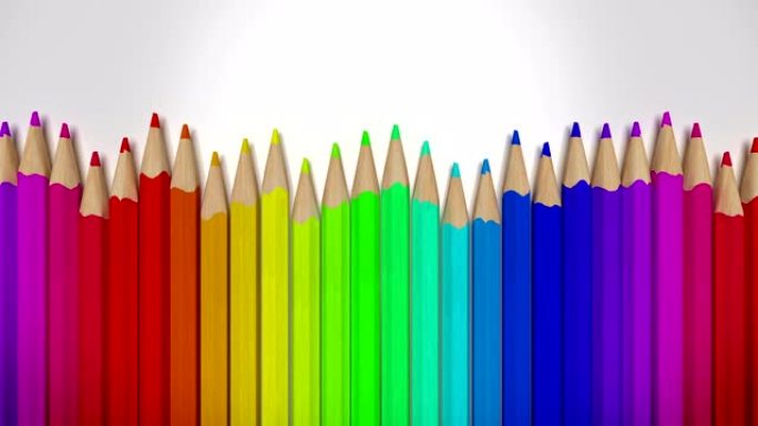 彩色铅笔排成一排，循环3D动画