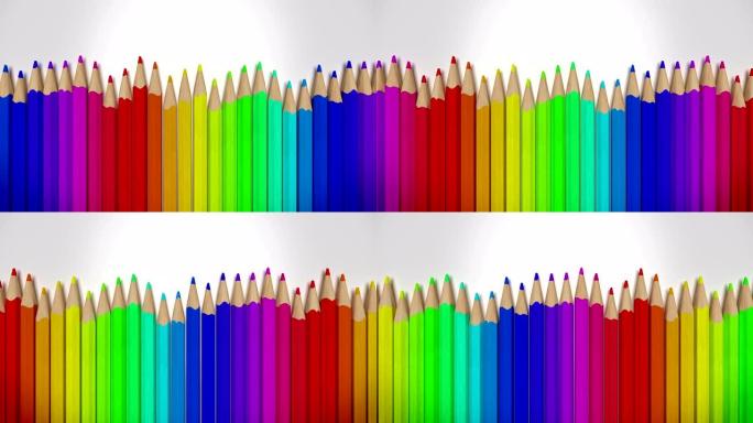彩色铅笔排成一排，循环3D动画