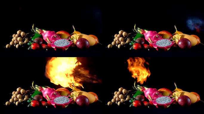 火中的新鲜异国水果视频