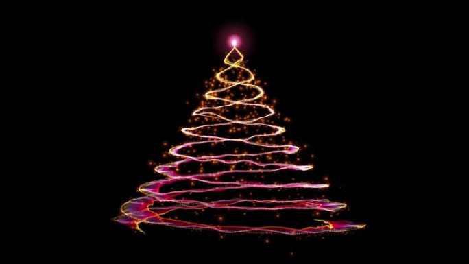 假日彩色圣诞树来自发光粒子，旋转，循环，阿尔法通道