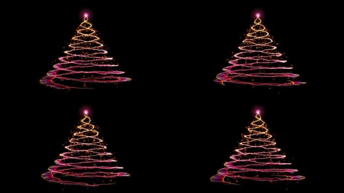 假日彩色圣诞树来自发光粒子，旋转，循环，阿尔法通道