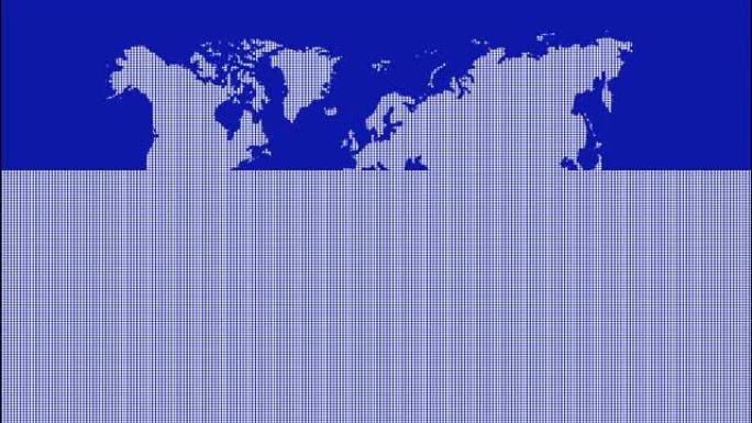 蓝色背景上的停止运动点缀抽象世界地图。点状世界地图