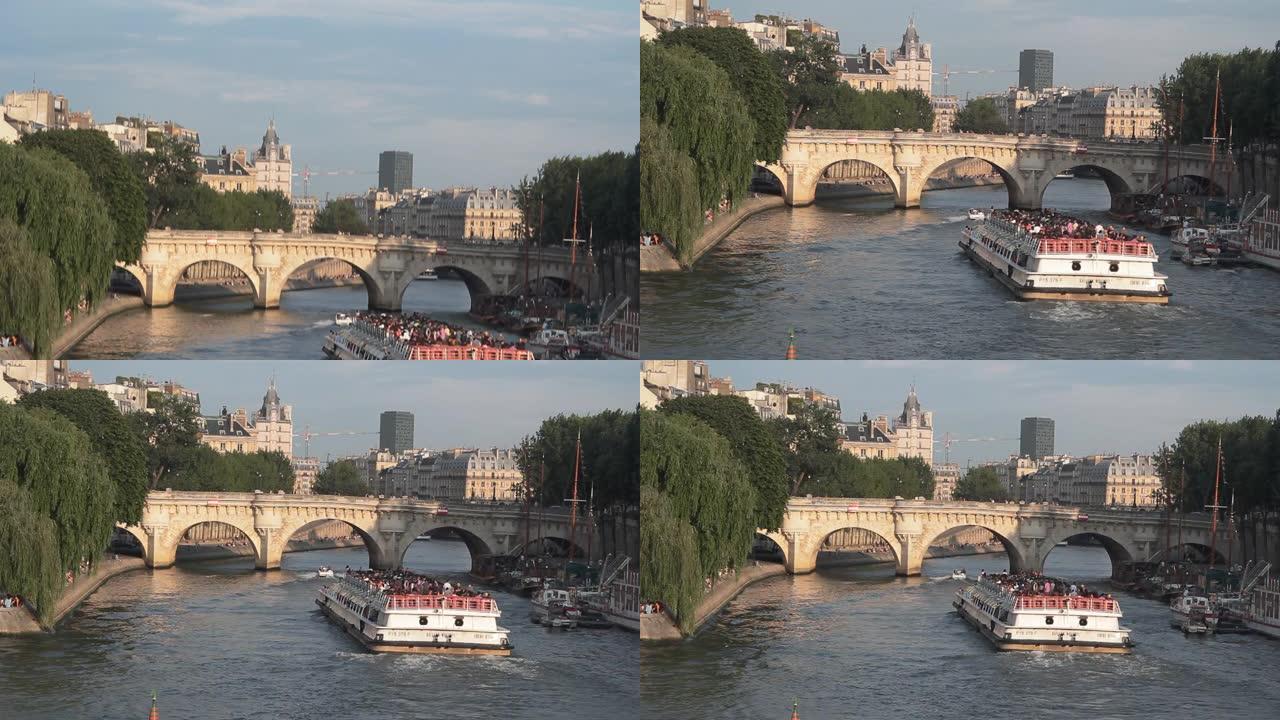 船只沿着塞纳河飞行，巴黎，高清 (1920x1080，25 fps)