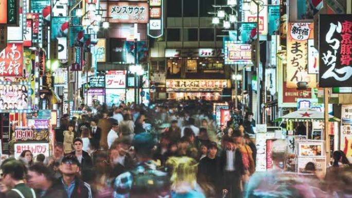 东京歌舞伎町夜市的延时