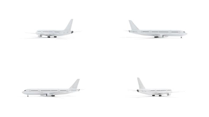 空白白色飞机模型，循环旋转