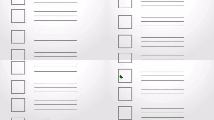 移动检查表和复选标记符号。绿色的滴答声。灰色背景。4k视频