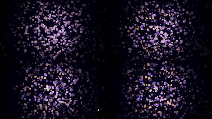 黑色背景上缓慢漂浮的小霓虹五彩3d粒子的抽象动画。动画。美丽多彩的抽象背景