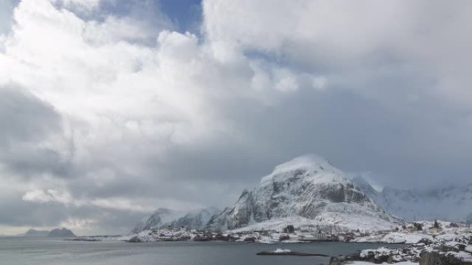 4k延时视频，挪威冬季的冰山上空移动的云