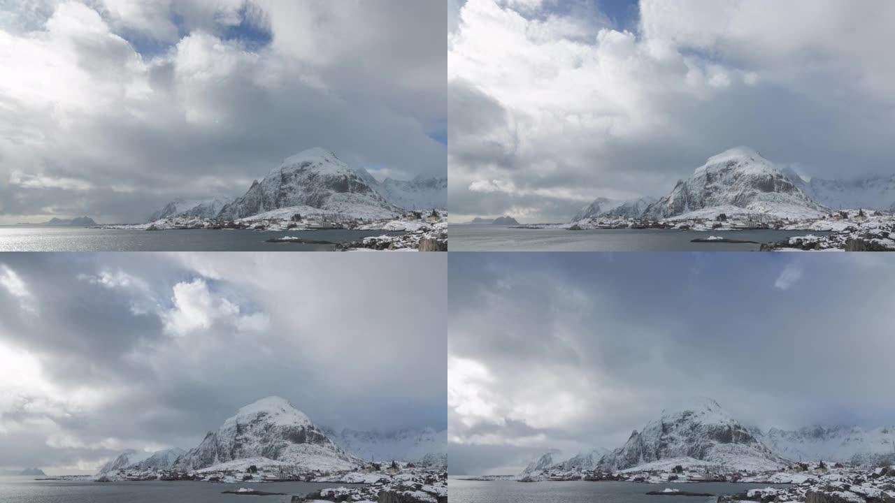4k延时视频，挪威冬季的冰山上空移动的云
