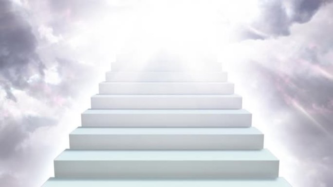 多云天空中通往天堂的楼梯，阳光照耀着-4k无缝循环运动背景动画
