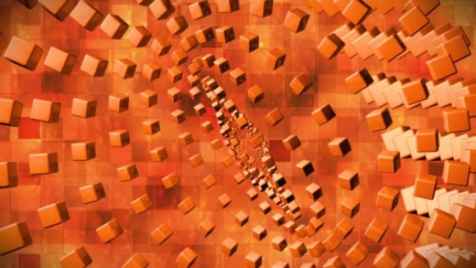 广播高科技旋转立方体戒指世界，橙色，抽象，3D，可循环，高清