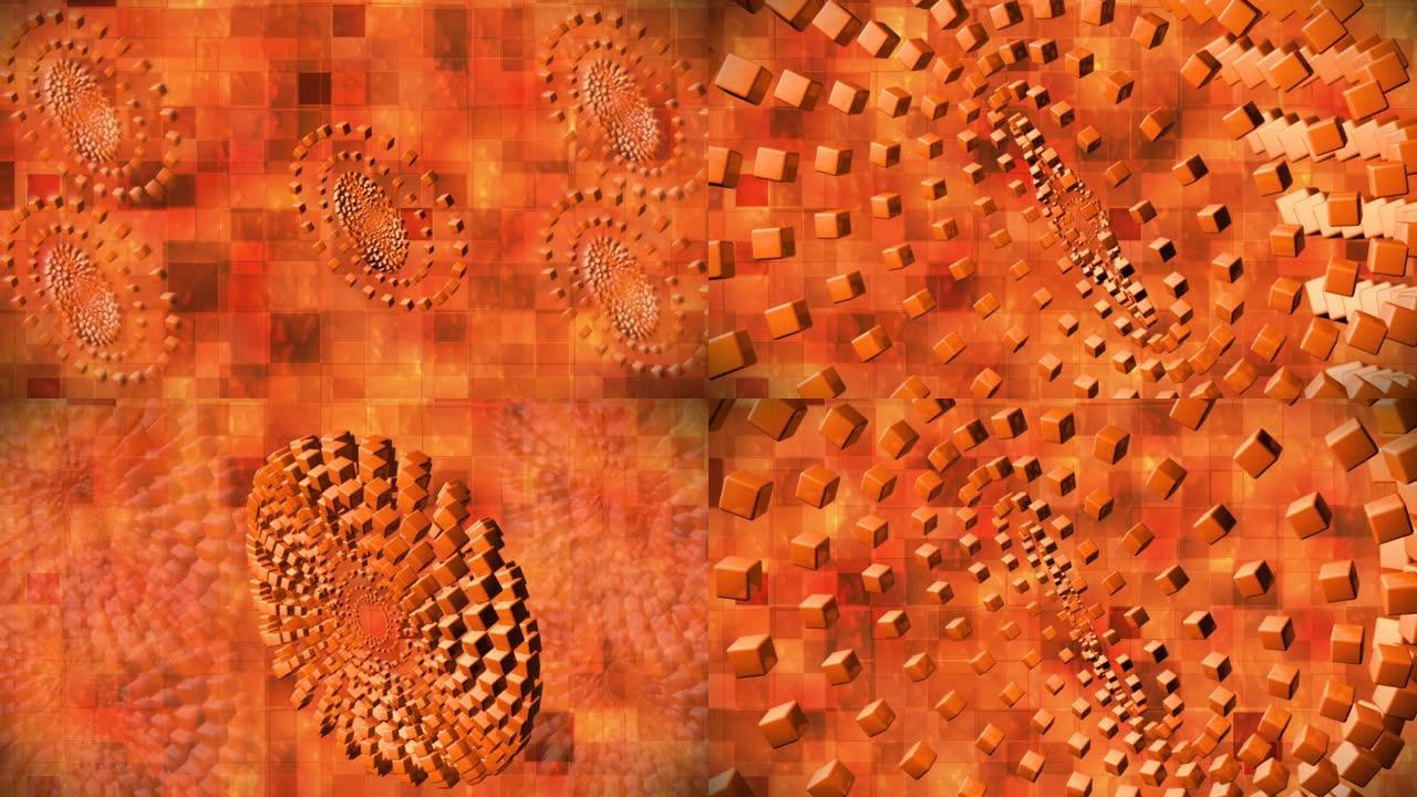 广播高科技旋转立方体戒指世界，橙色，抽象，3D，可循环，高清