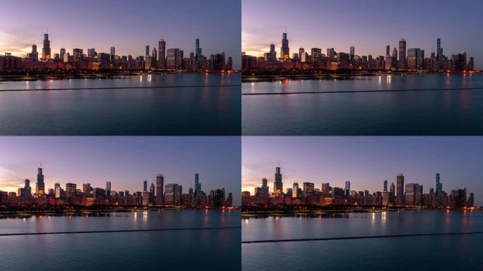 美国黄金时间的芝加哥天际线