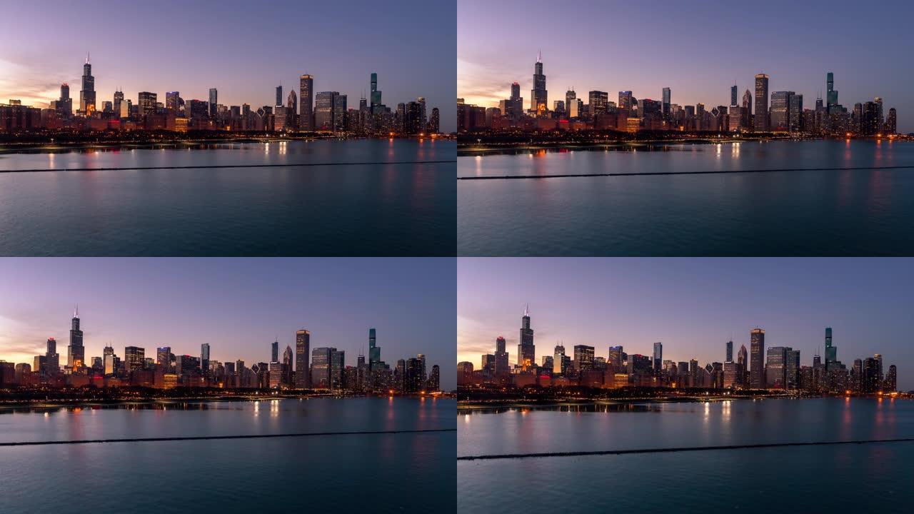 美国黄金时间的芝加哥天际线