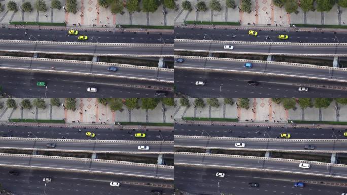 泰国曼谷高速公路和公路上行驶的汽车鸟瞰图，城市生活概念。