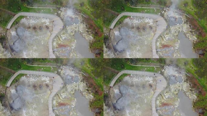 葡萄牙亚速尔群岛圣米格尔岛弗纳斯卡尔代拉斯喷气孔温泉的无人驾驶飞机鸟瞰图