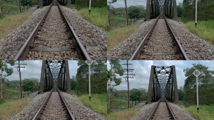 泰国Chumphon省的铁路到桥梁，泰国Chumphon河上的Lang Suan铁路