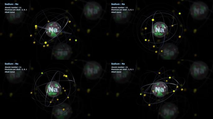 具有11个电子的钠原子与其他原子无限轨道旋转