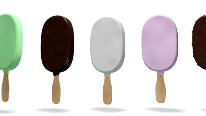 多色冰淇淋、冰棒。3d插图