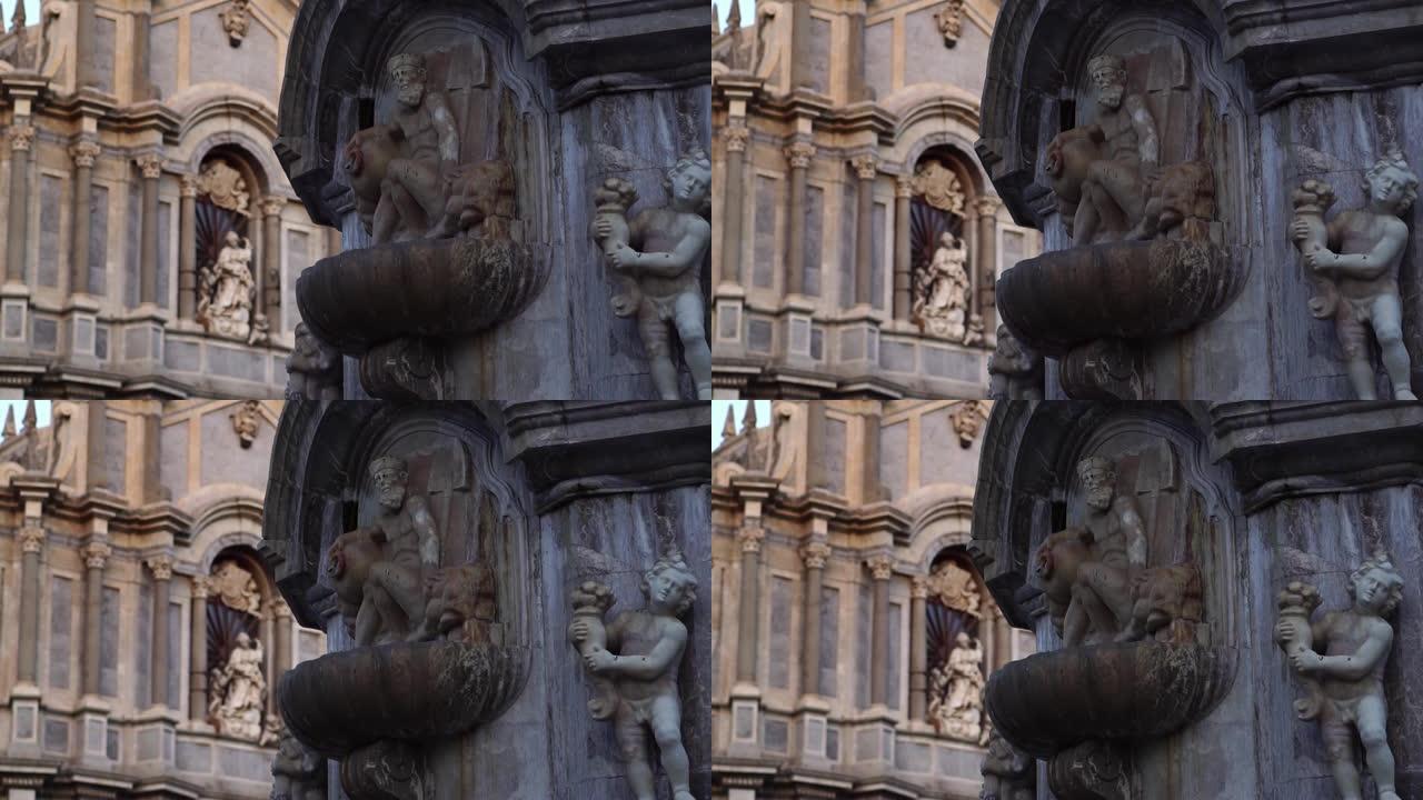 意大利西西里岛卡塔尼亚大教堂圣阿加塔大教堂大象喷泉上的雕塑。