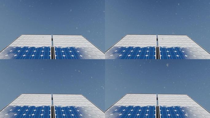 4k光伏太阳能电池板，上面有雪