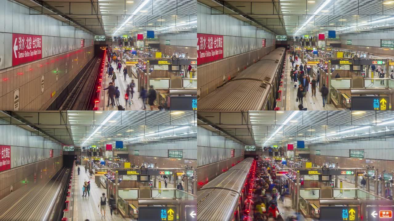 在台湾台北，上下班高峰时段，通勤者步行和搭乘捷运的时间间隔