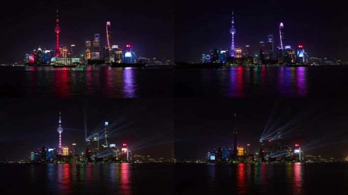 4k延时: 上海城市照明摩天大楼灯光展示旅游景点