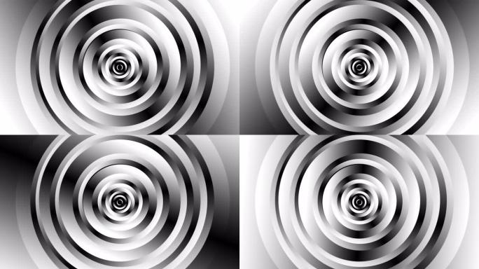 带有旋转运动的几何黑白圆形，计算机生成。抽象涡流背景的3d渲染