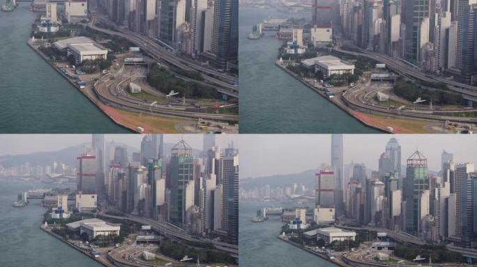 香港空中v43西区海底隧道入口及市容特写。