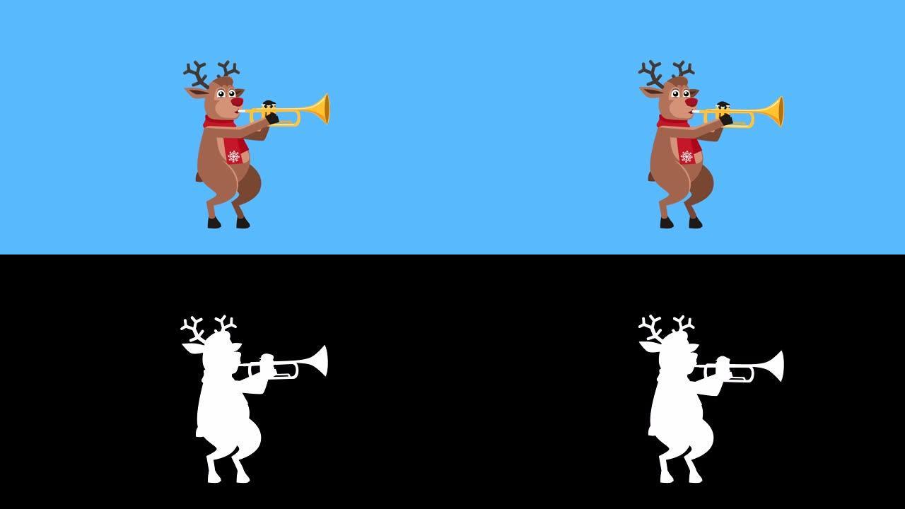 卡通圣诞鹿平人物音乐演奏小号动画。包括亮度哑光