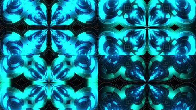 万花筒的发光环玻璃条纹形成美丽的心灵。3D渲染计算机技术背景