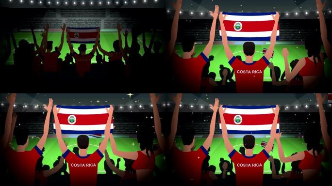 卡通欢呼足球迷拥挤哥斯达黎加足球动画