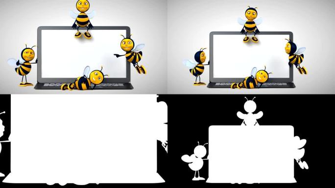 笔记本电脑旁边的有趣蜜蜂