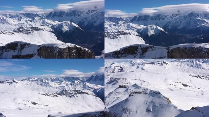 冰雪覆盖的大地块和勃朗峰的空中拍摄