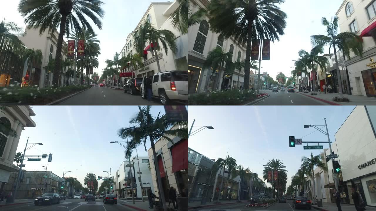 驾车穿越好莱坞大道，洛杉矶，加利福尼亚州