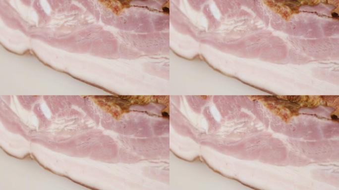砧板上的猪肉肉制品特写层缓慢倾斜