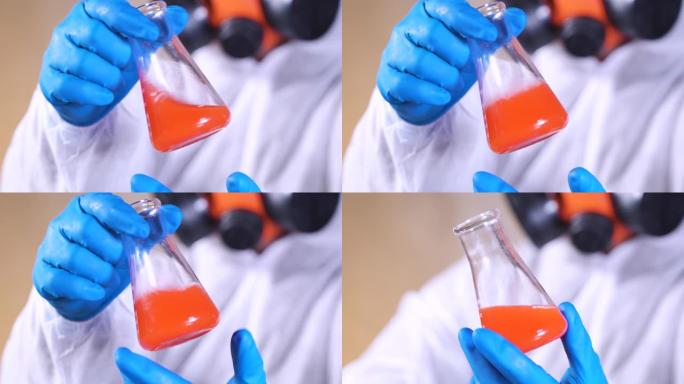 科学家在生态学医学生物技术药理学实验室检查一种化学物质。生物实验室研究。DNA科学。化学发展。技术实